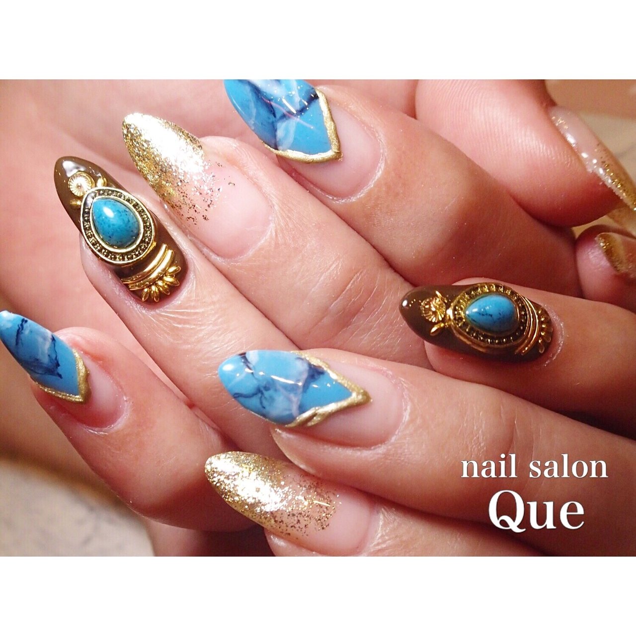 夏 ハンド 大理石 ターコイズ ブルー Nailsalonqueのネイルデザイン No 4469714 ネイルブック