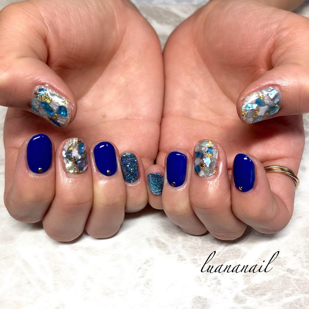 夏/シェル/ブルー/ネイビー - luananailのネイルデザイン[No