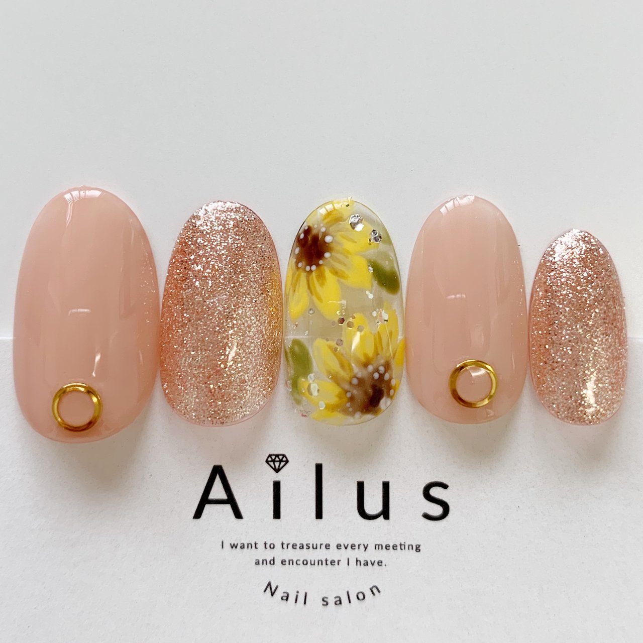 夏 ハンド ラメ ワンカラー フラワー Nail Salon Ailusのネイルデザイン No ネイルブック