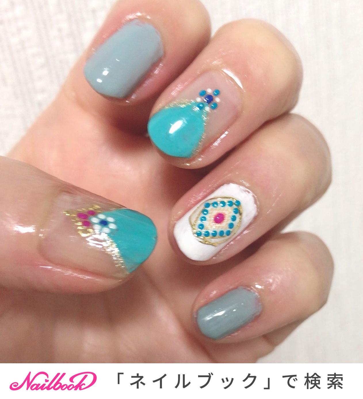 夏エスニックマニキュアのネイルデザインネイルブック