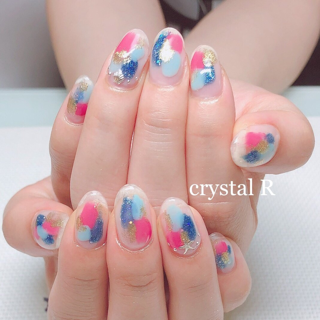 夏 海 リゾート 浴衣 ハンド Crystal R Nail Salon のネイルデザイン No 4476226 ネイルブック