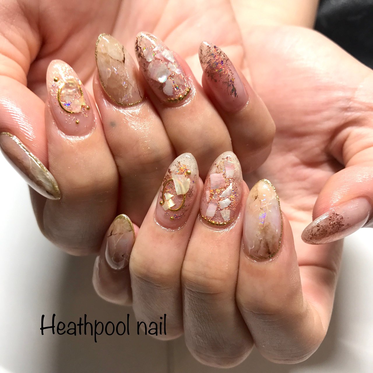 ハンド/シェル/大理石/ホイル/ホワイト - heathpoolnailのネイル
