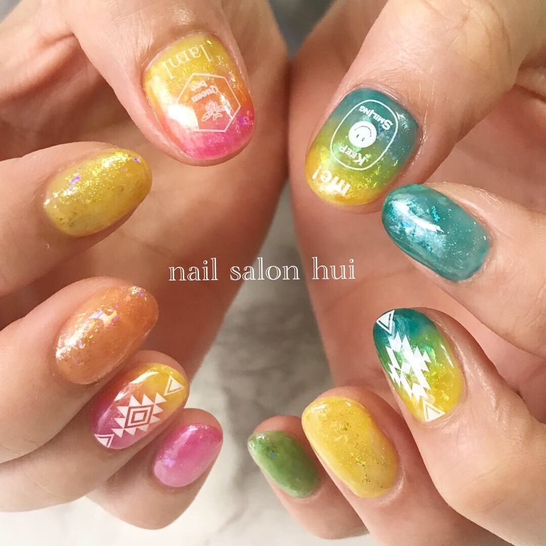 夏ハンドカラフルお客様 Nailsalonhuiのネイルデザインno4479793