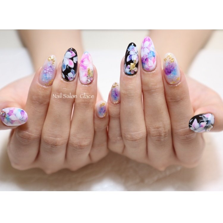 夏 オールシーズン ハンド フラワー ニュアンス Nail Salon Glaceのネイルデザイン No ネイルブック