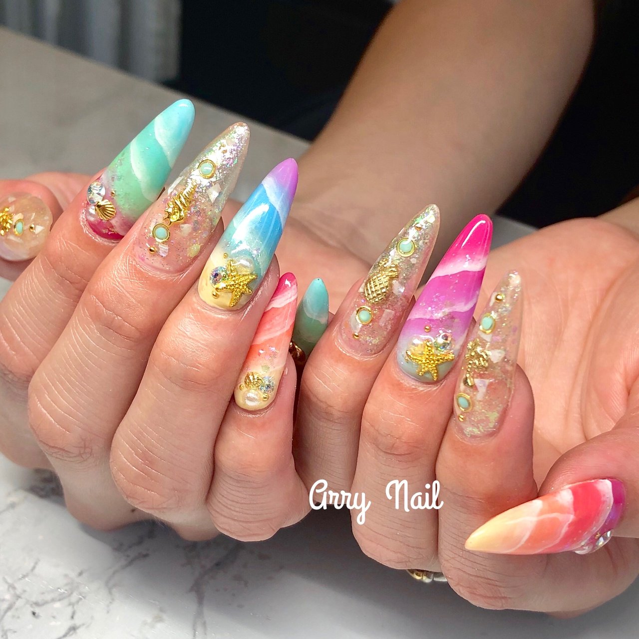 夏 海 リゾート ハンド シェル Arry Nail アリーネイルのネイルデザイン No ネイルブック