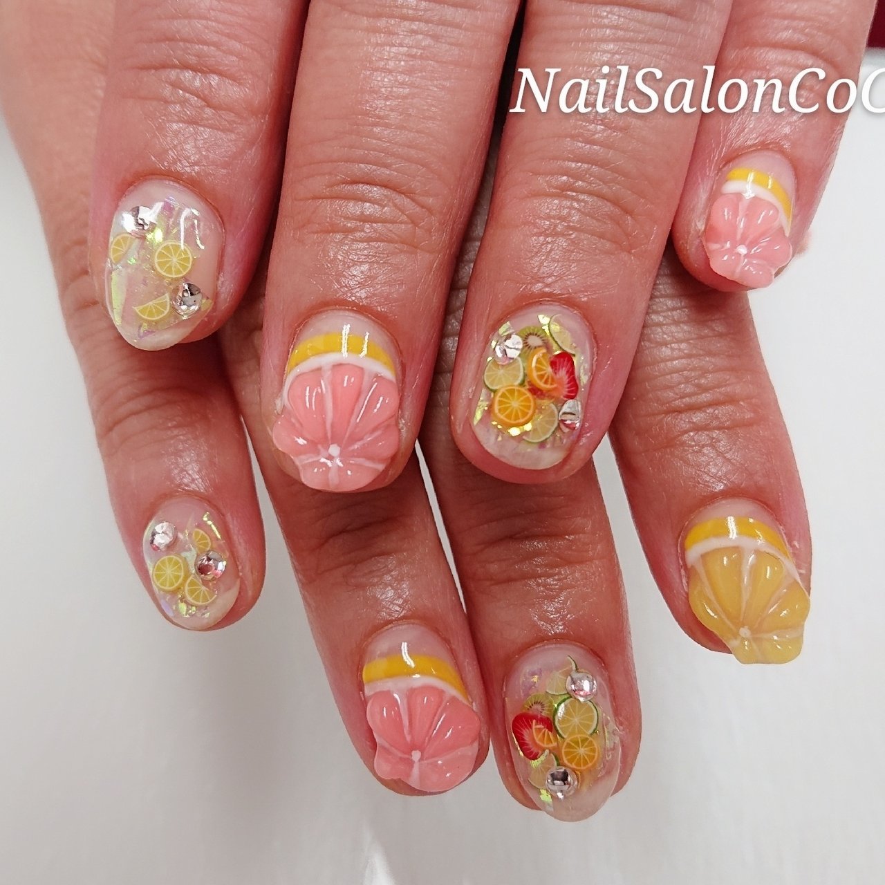 夏 ハンド トロピカル フルーツ ミディアム Nailsaloncocoのネイルデザイン No ネイルブック