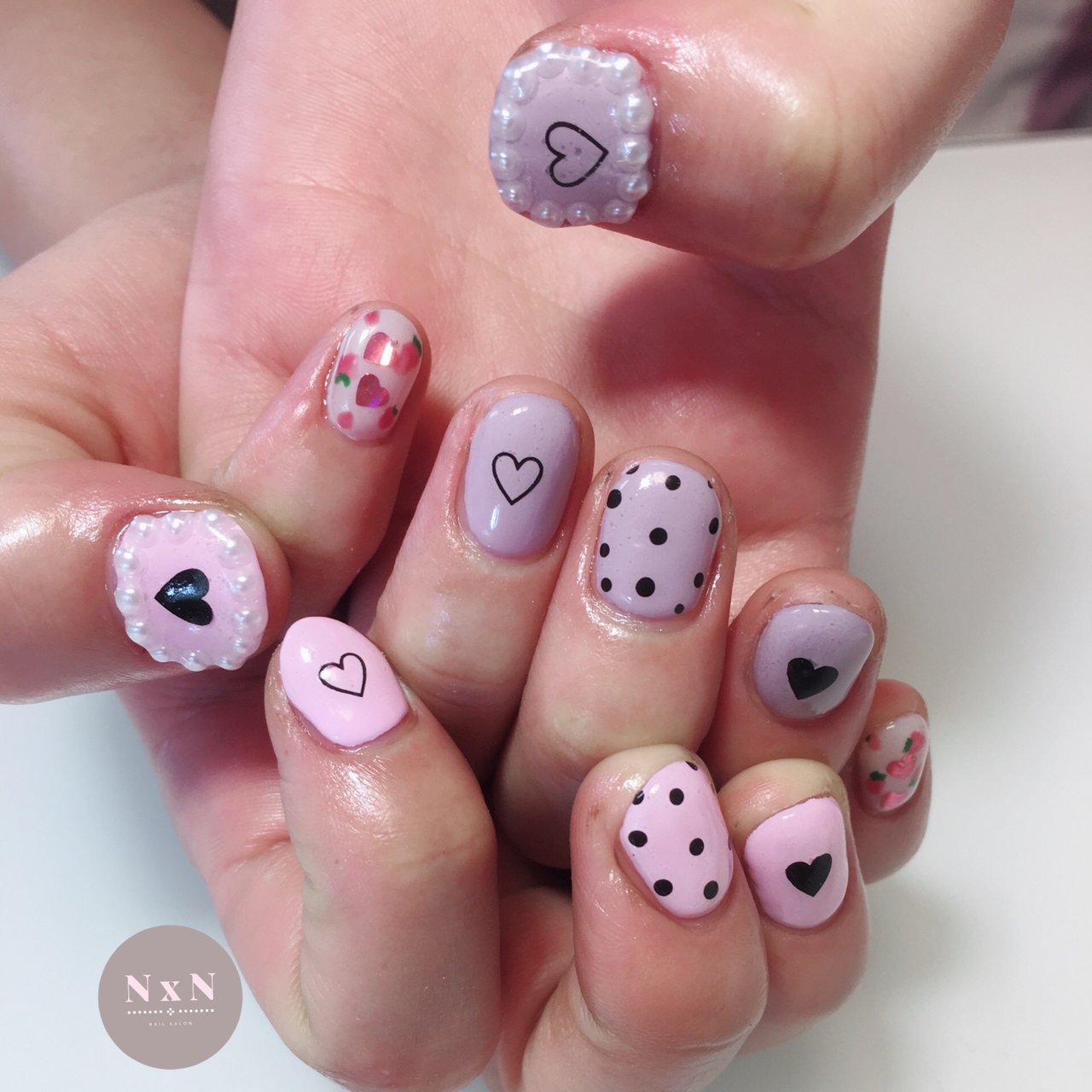 オールシーズン ハンド パール ハート ドット Nail Salon N N Naoのネイルデザイン No 4486638 ネイルブック