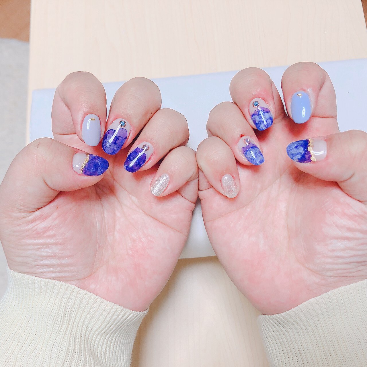 梅雨 ライブ たらしこみ ブルー パープル Onsk 50のネイルデザイン No ネイルブック