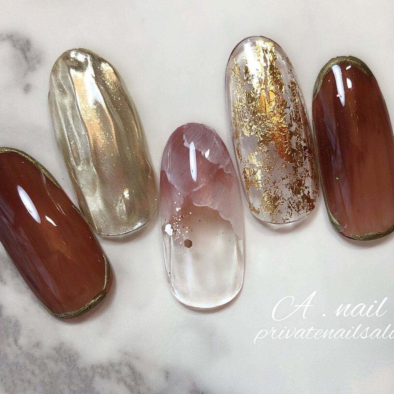 夏 秋 ハンド ラメ 大理石 A Nail Private Nailsalon のネイルデザイン No ネイルブック