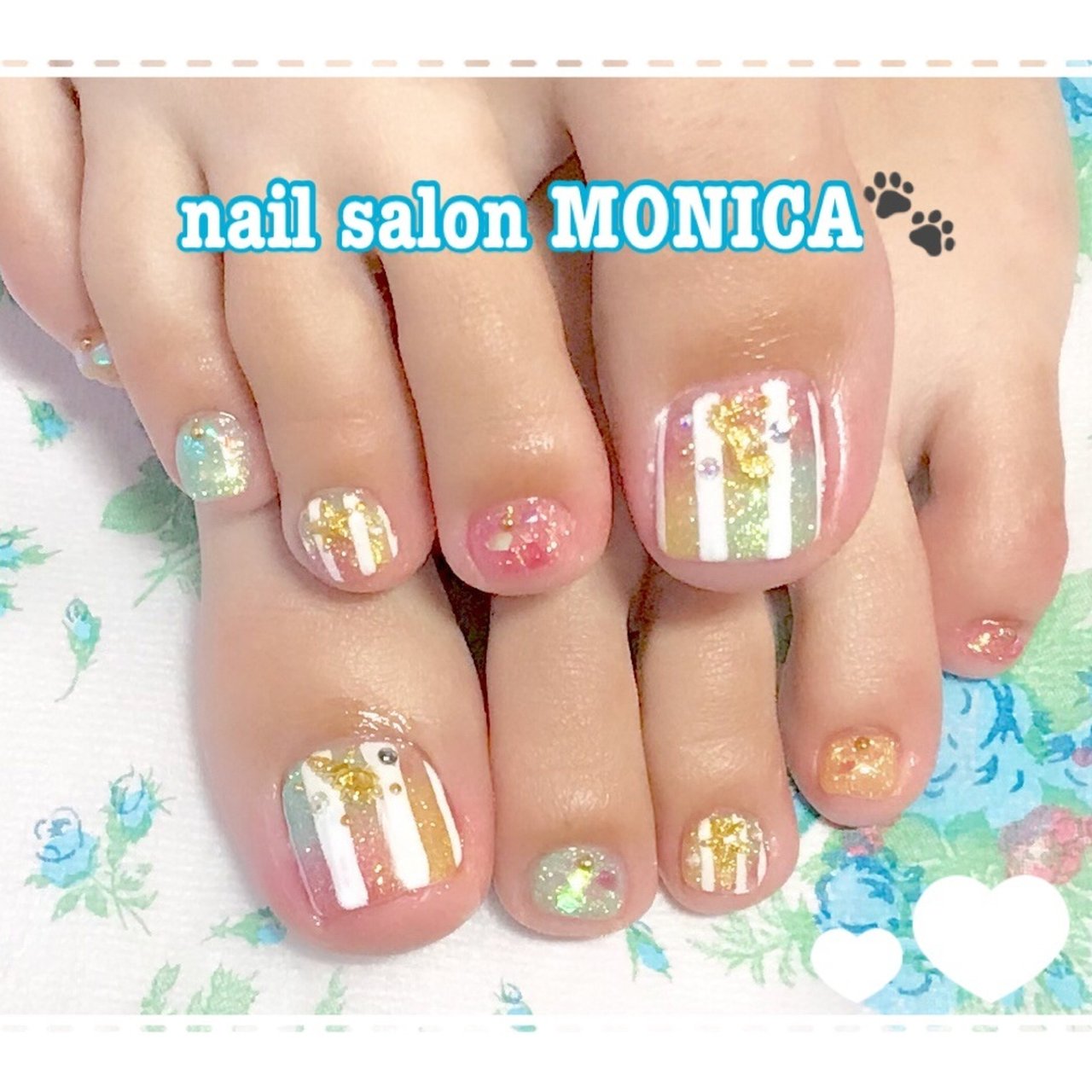 夏 フット ラメ ストライプ ミディアム Nail Salon Monica のネイルデザイン No ネイルブック