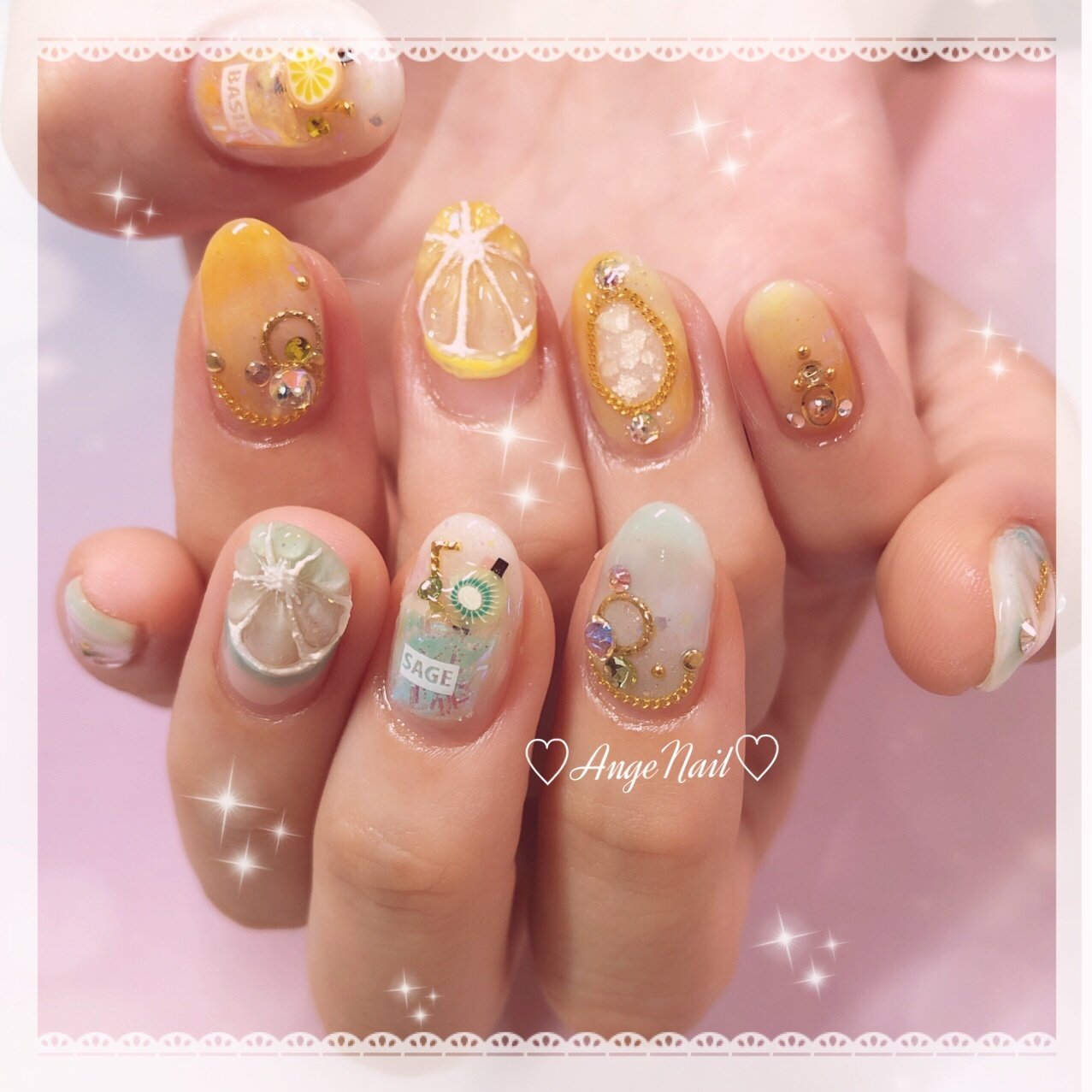 夏 ハンド ラメ 3d フルーツ Angenailのネイルデザイン No ネイルブック