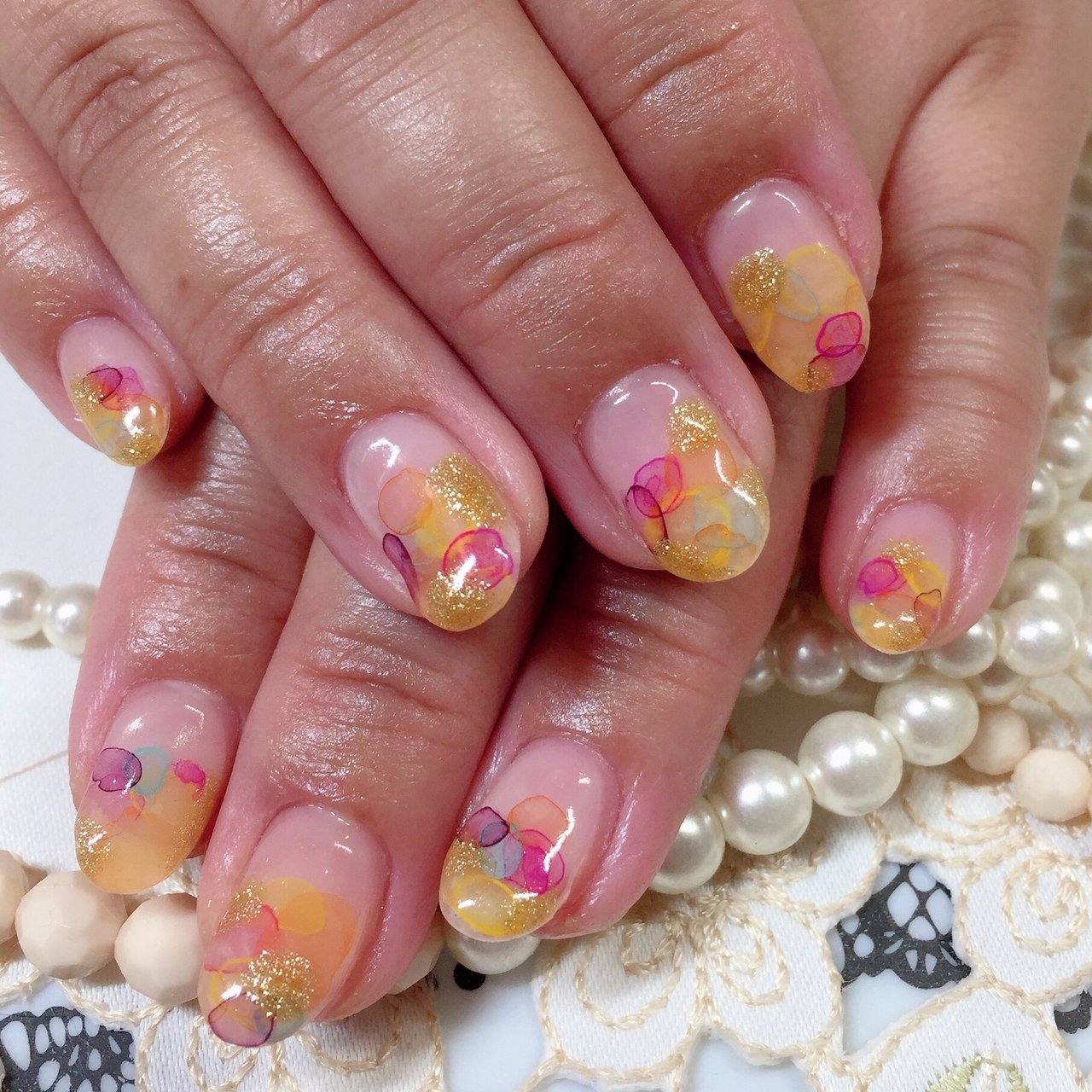 夏 オールシーズン ハンド フラワー たらしこみ Nailchouchouのネイルデザイン No ネイルブック