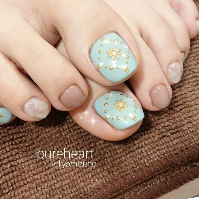 夏 海 リゾート 浴衣 フット ピュアハートのネイルデザイン No ネイルブック