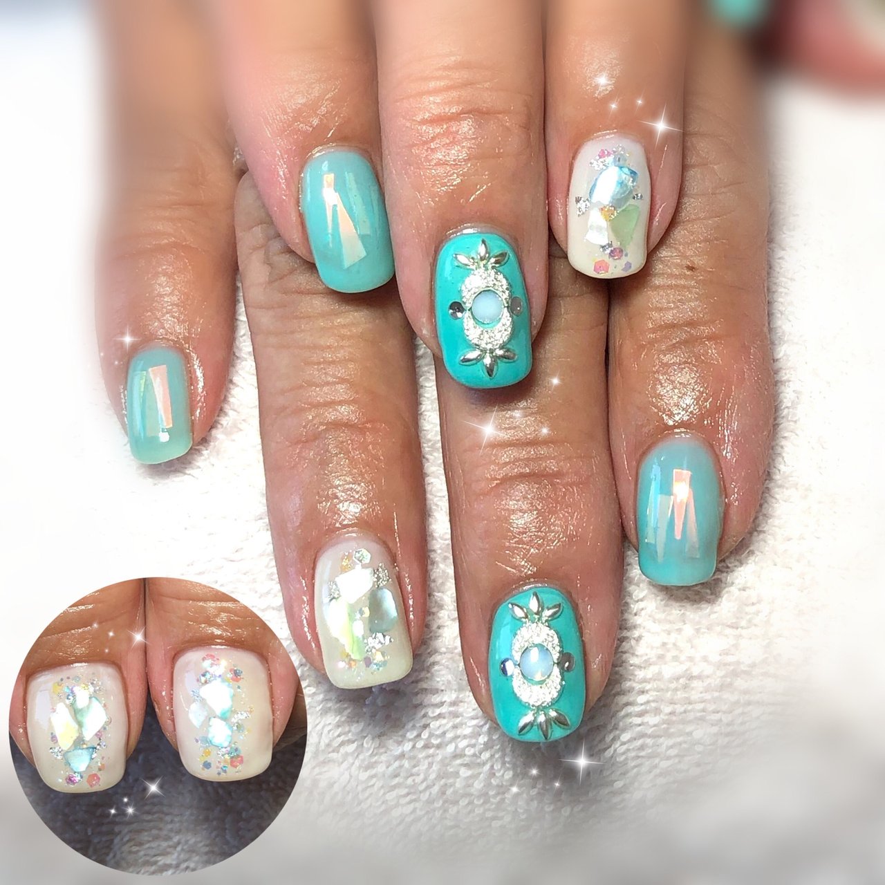 夏 海 ハンド ホワイト ターコイズ Nail Sakiのネイルデザイン No ネイルブック