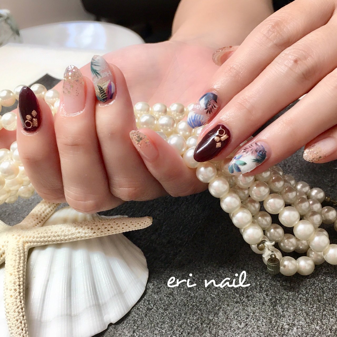 夏 秋 ハンド パープル ゴールド 名古屋市天白区 自宅ネイルサロン Eri Nailのネイルデザイン No ネイルブック