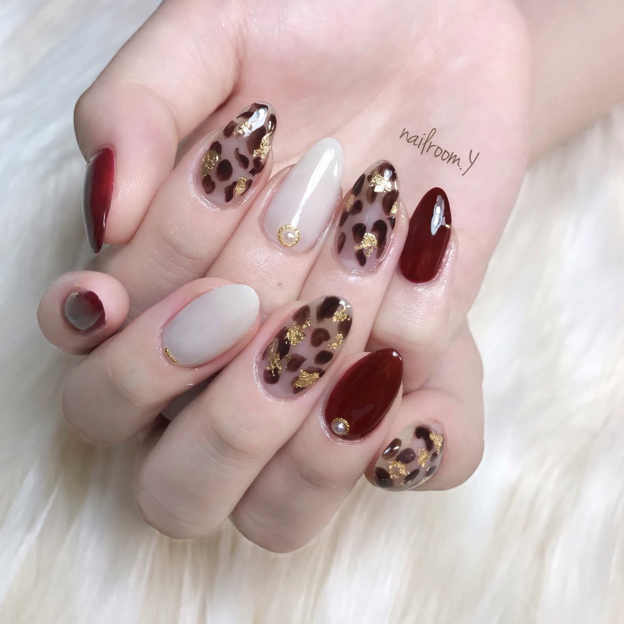 夏 秋 ハンド レオパード ボルドー Nailroom Yのネイルデザイン No ネイルブック