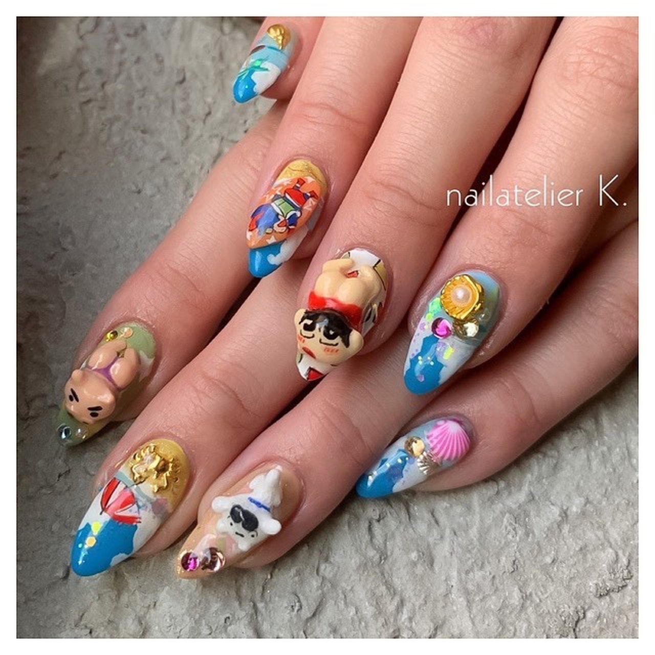 夏 ハンド ワンカラー キャラクター 3d Nailatelier Kのネイルデザイン No 451 ネイルブック