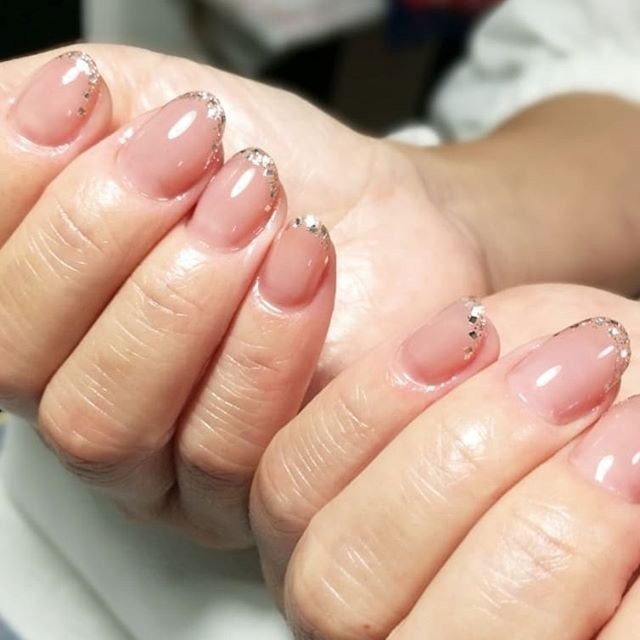 オールシーズン ハンド シンプル フレンチ ラメ イケコのネイルデザイン No ネイルブック