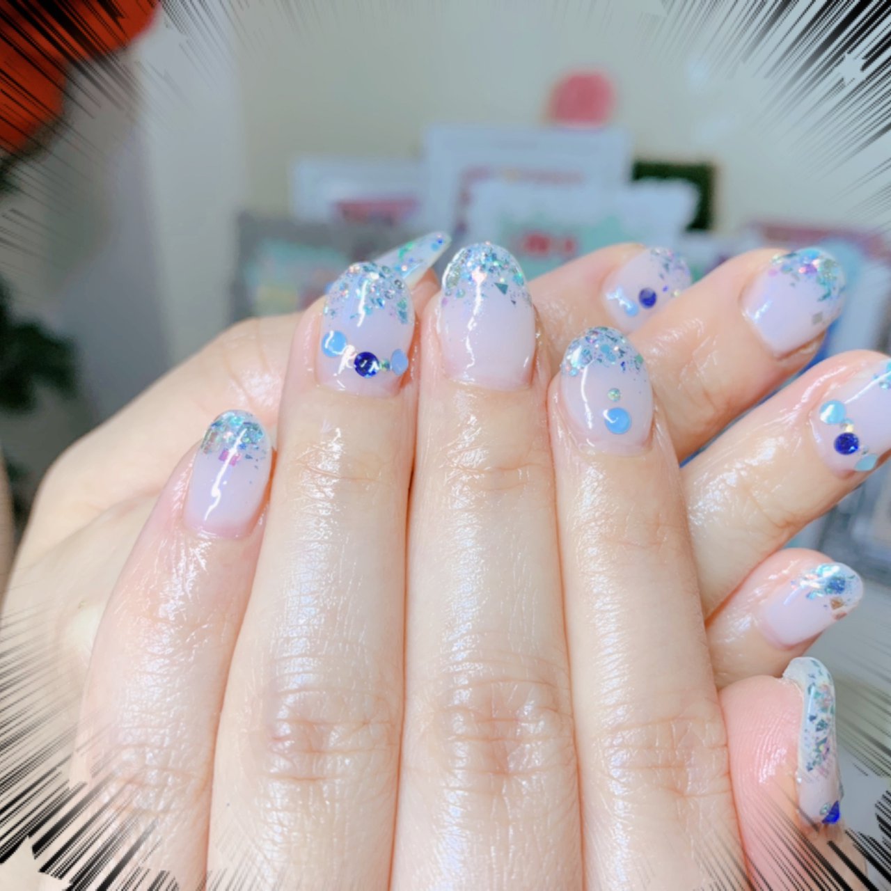 夏 ハンド ホログラム ワンカラー 水色 Nail Eye Petit Houseのネイルデザイン No ネイルブック