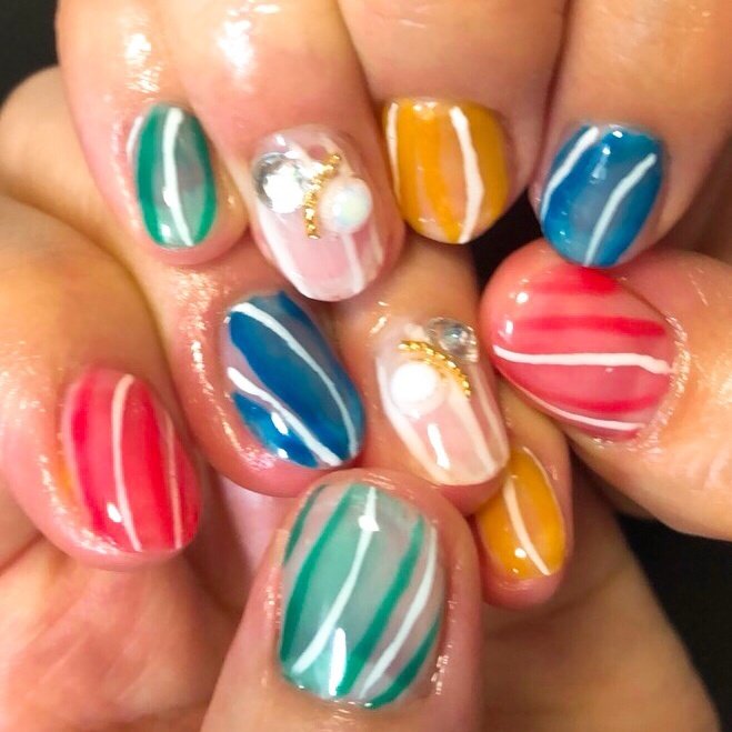 夏 ハンド ショート カラフル ジェル Orivernailのネイルデザイン No ネイルブック