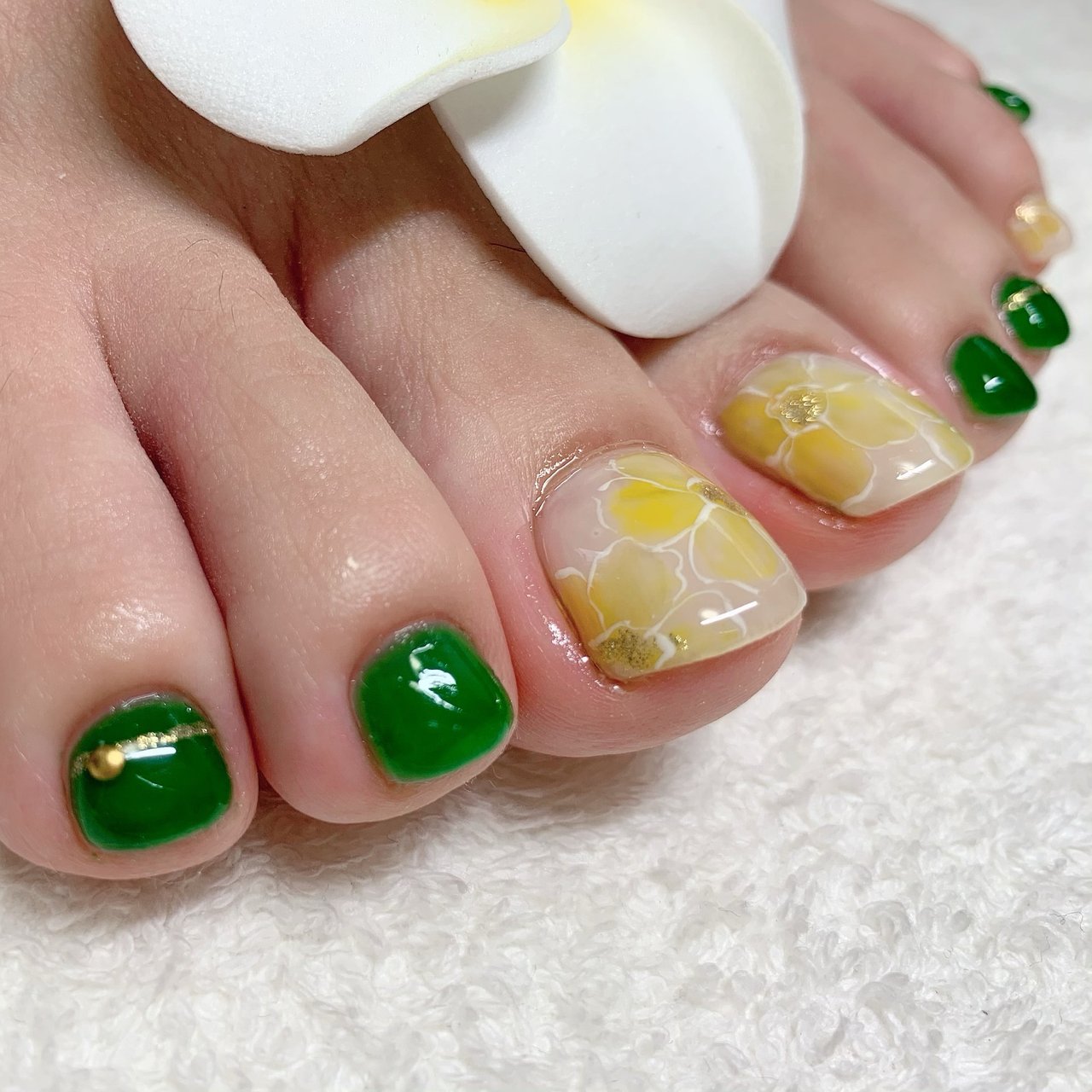 フット フラワー イエロー グリーン ジェル Nail Salon Rianのネイルデザイン No ネイルブック