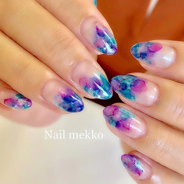 ハンド フレンチ 変形フレンチ シースルー たらしこみ Nail Mekkoのネイルデザイン No ネイルブック