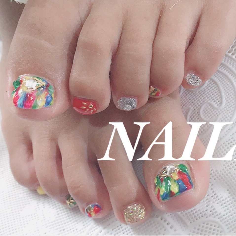 夏 フット ショート カラフル ペディキュア Naililyのネイルデザイン No ネイルブック