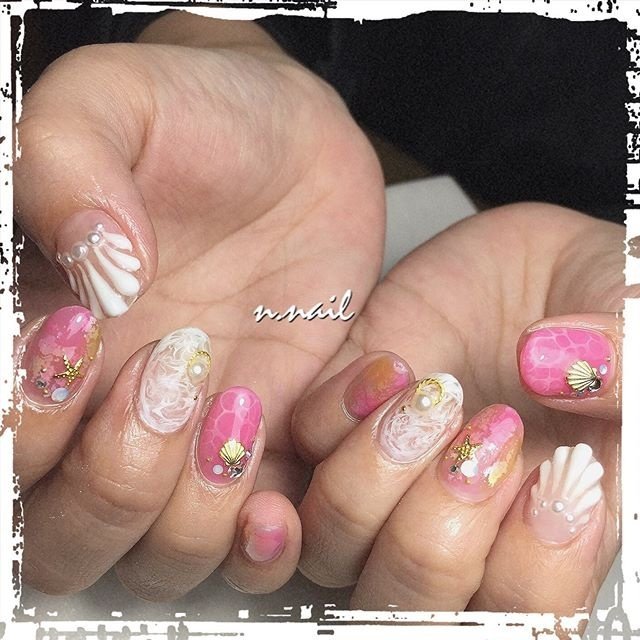 夏 海 リゾート ハンド シェル N Nailのネイルデザイン No ネイルブック