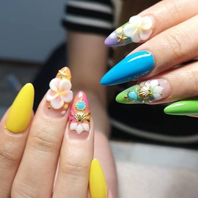 夏 リゾート ハンド ワンカラー フラワー Ecn Nailのネイルデザイン No ネイルブック
