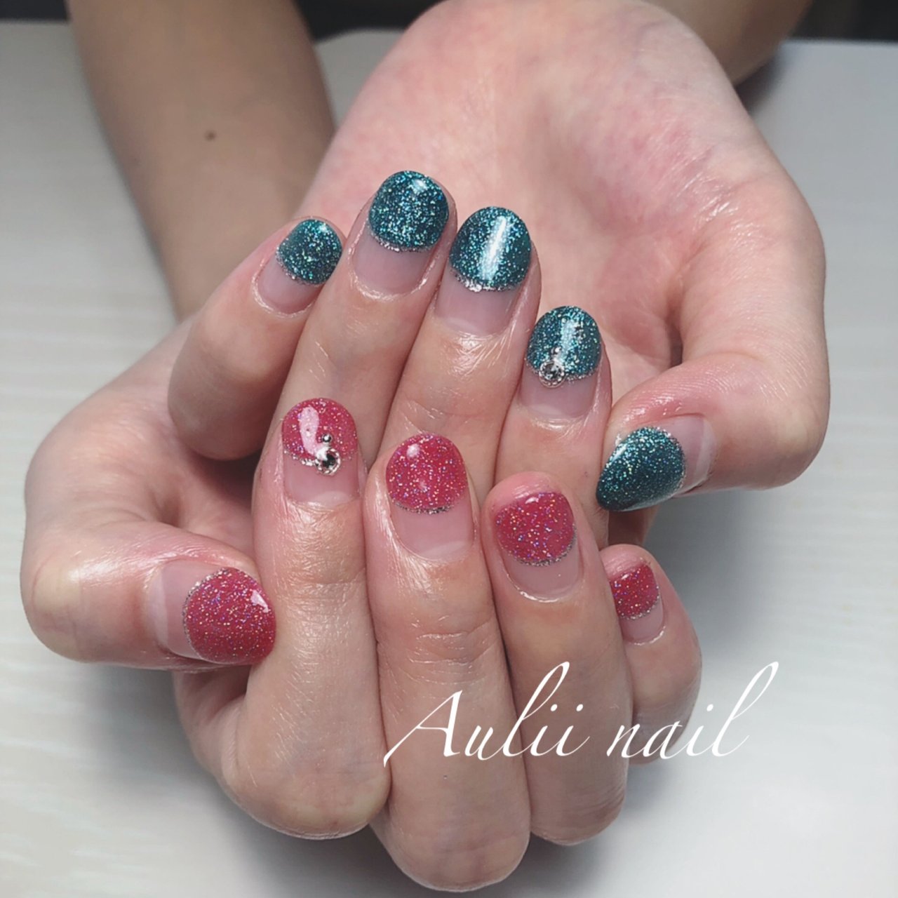 夏 海 ハンド 変形フレンチ ラメ Nail Salon Auliiのネイルデザイン No ネイルブック