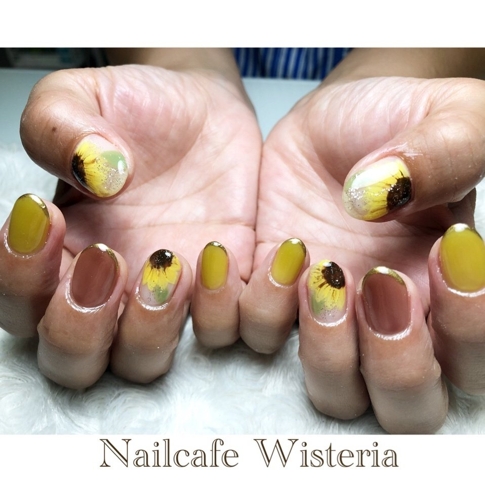 夏 ハンド イエロー ブラウン Nailcafewisteriaのネイルデザイン No ネイルブック