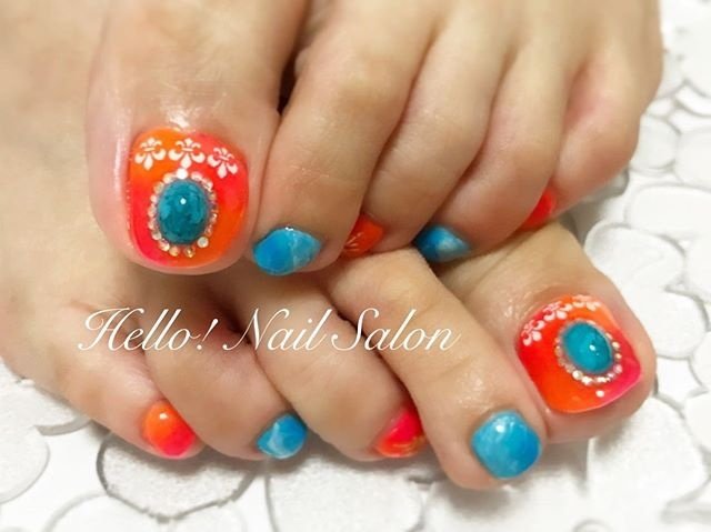 夏 海 リゾート 浴衣 フット Hello Nail Salonのネイルデザイン No ネイルブック