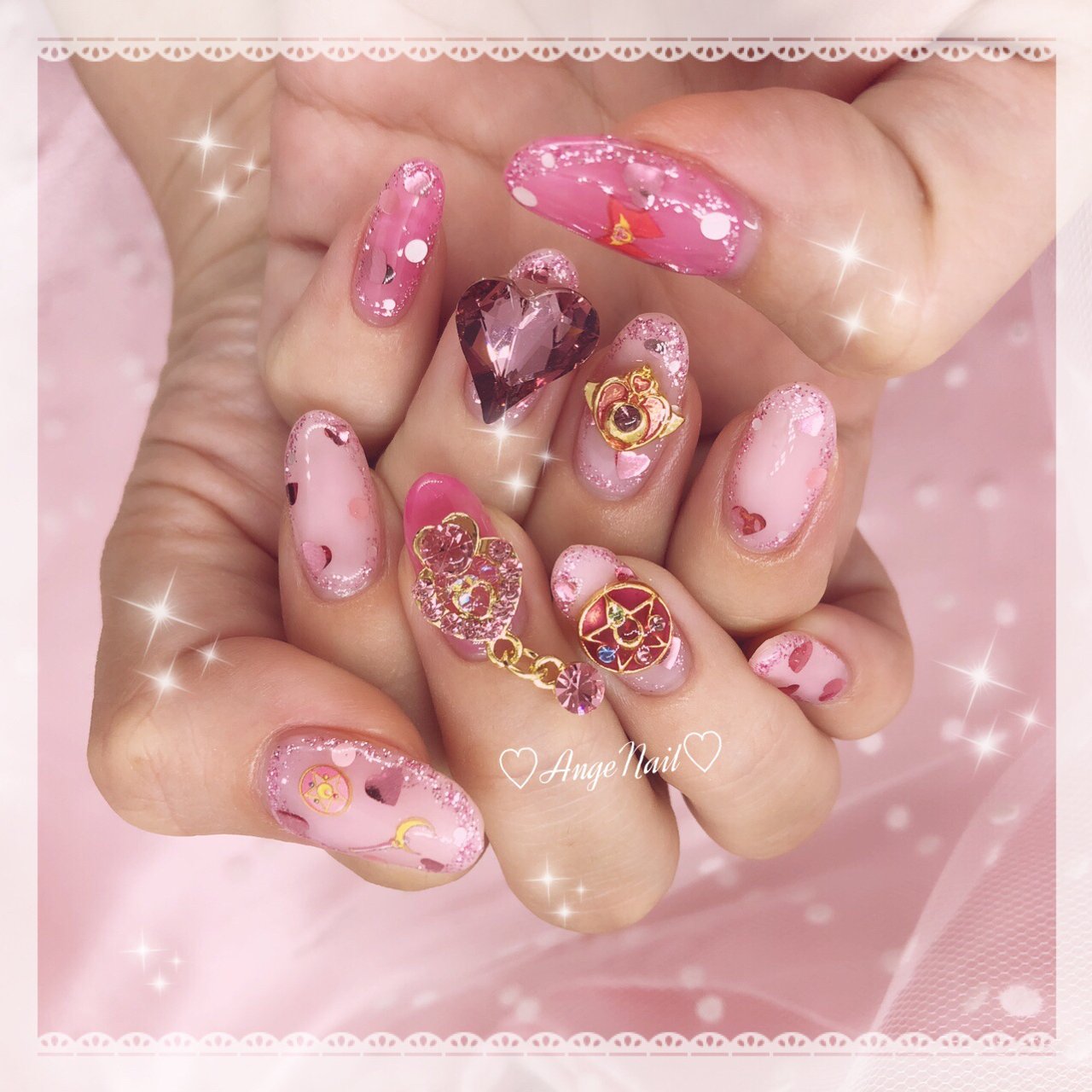 つけ爪/ネイルチップ♡オーダーネイル♡♡たっぷりハートのキラキラ ...