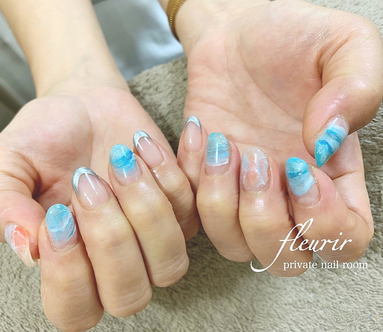 オールシーズン ハンド フレンチ 大理石 ニュアンス Nailsakiのネイルデザイン No ネイルブック