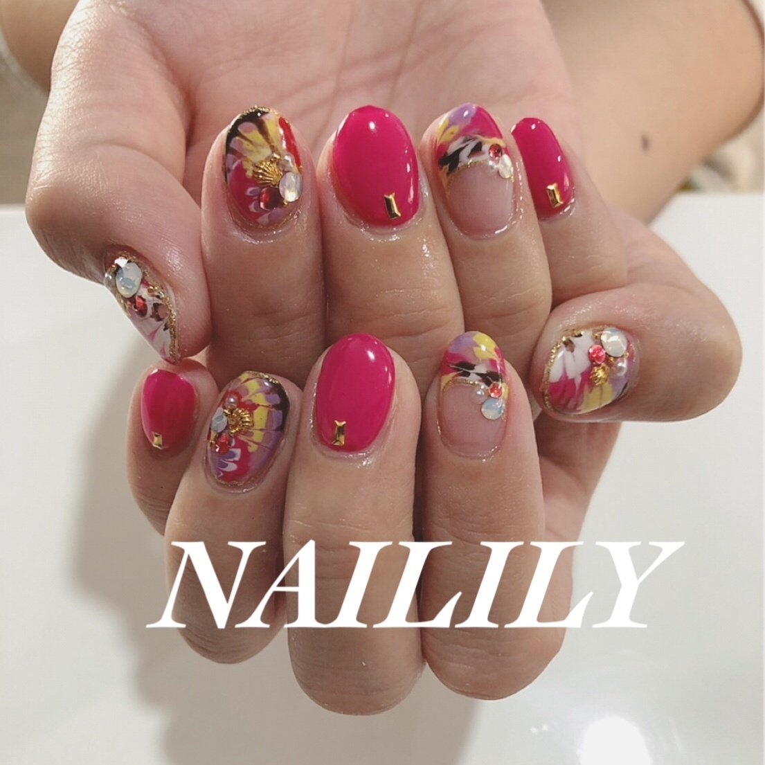 夏 ハンド ミディアム ピンク ジェル Naililyのネイルデザイン No ネイルブック