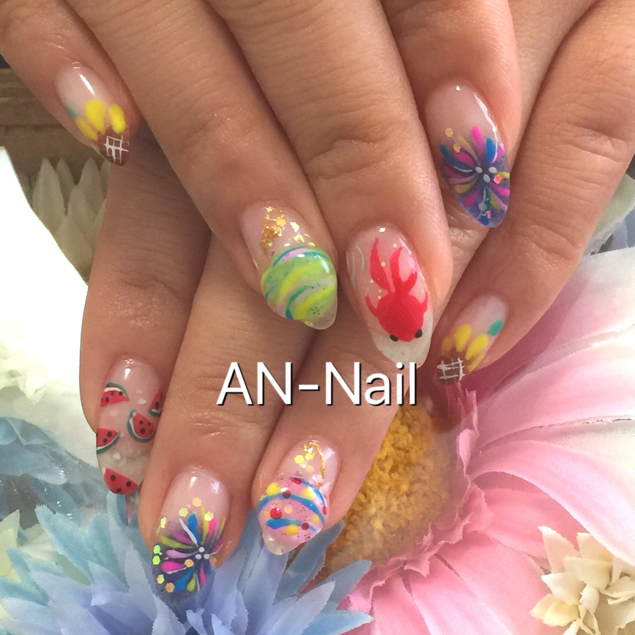 夏/海/浴衣/ハンド/フラワー - AN-Nailのネイルデザイン[No.4559459 