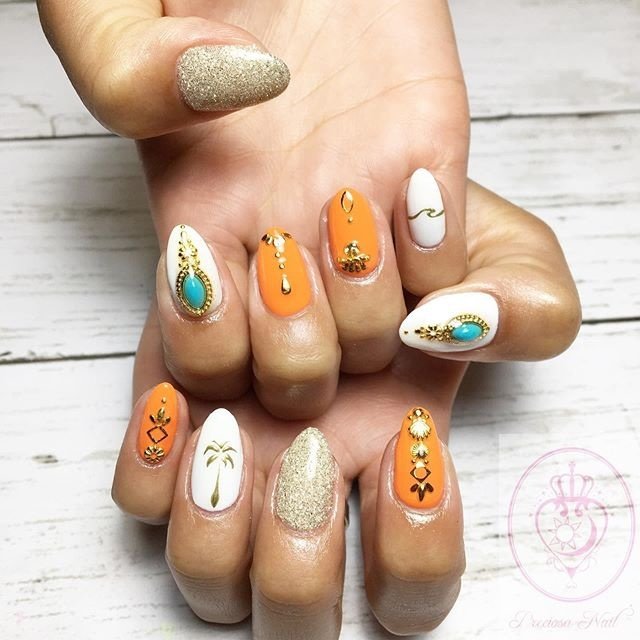 夏 ハンド トロピカル オレンジ Preciosaのネイルデザイン No ネイルブック