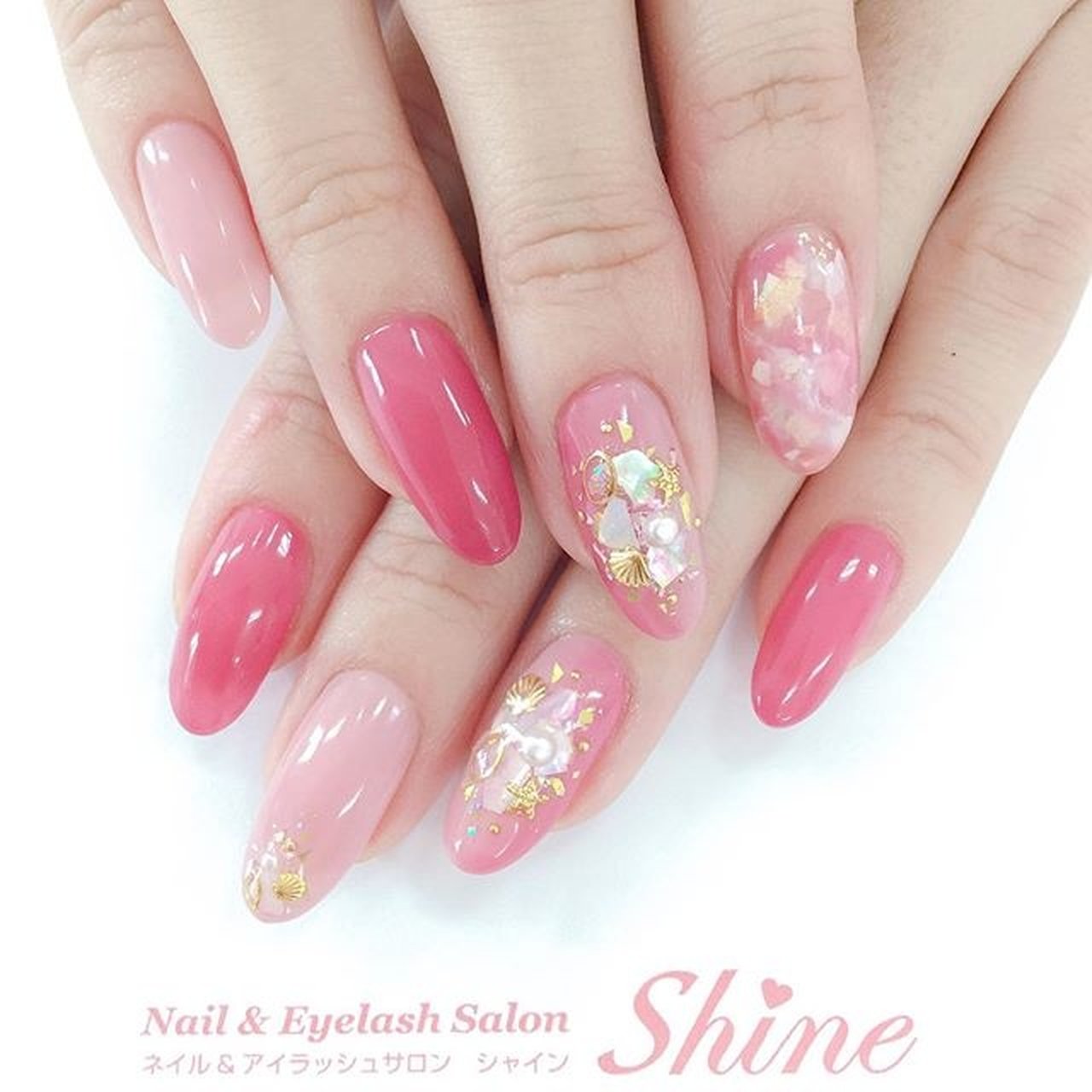 夏 ハンド シェル 大理石 スターフィッシュ Nail Eyelash Salon Shineのネイルデザイン No ネイルブック