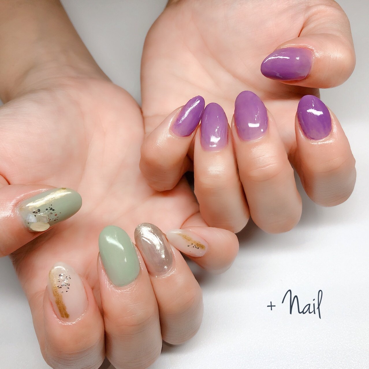 ハンド グリーン パープル スモーキー ジェル Nailのネイルデザイン No 4570153 ネイルブック