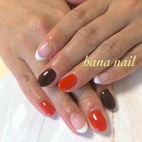 シンプル オレンジ 白フレンチのネイルデザイン ネイルブック