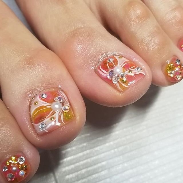 夏 女子会 フット シェル くりぬき Nail Salon Ohanaのネイルデザイン No ネイルブック