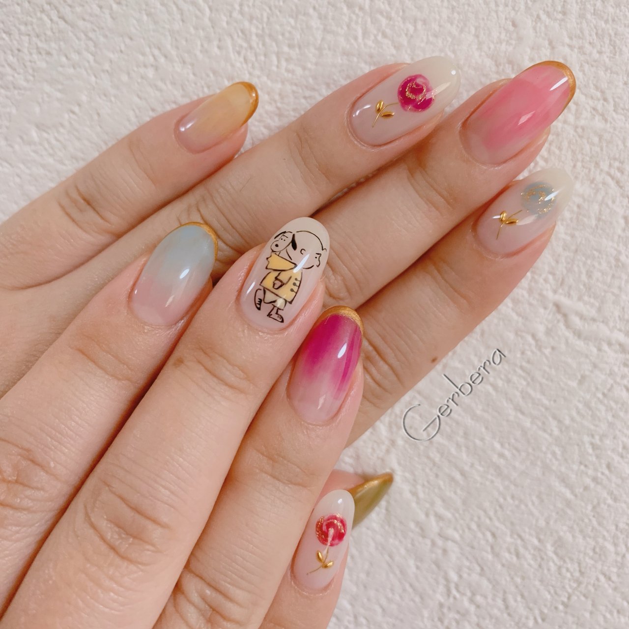 オールシーズン ライブ ハンド グラデーション フラワー Nail Gerberaのネイルデザイン No ネイルブック