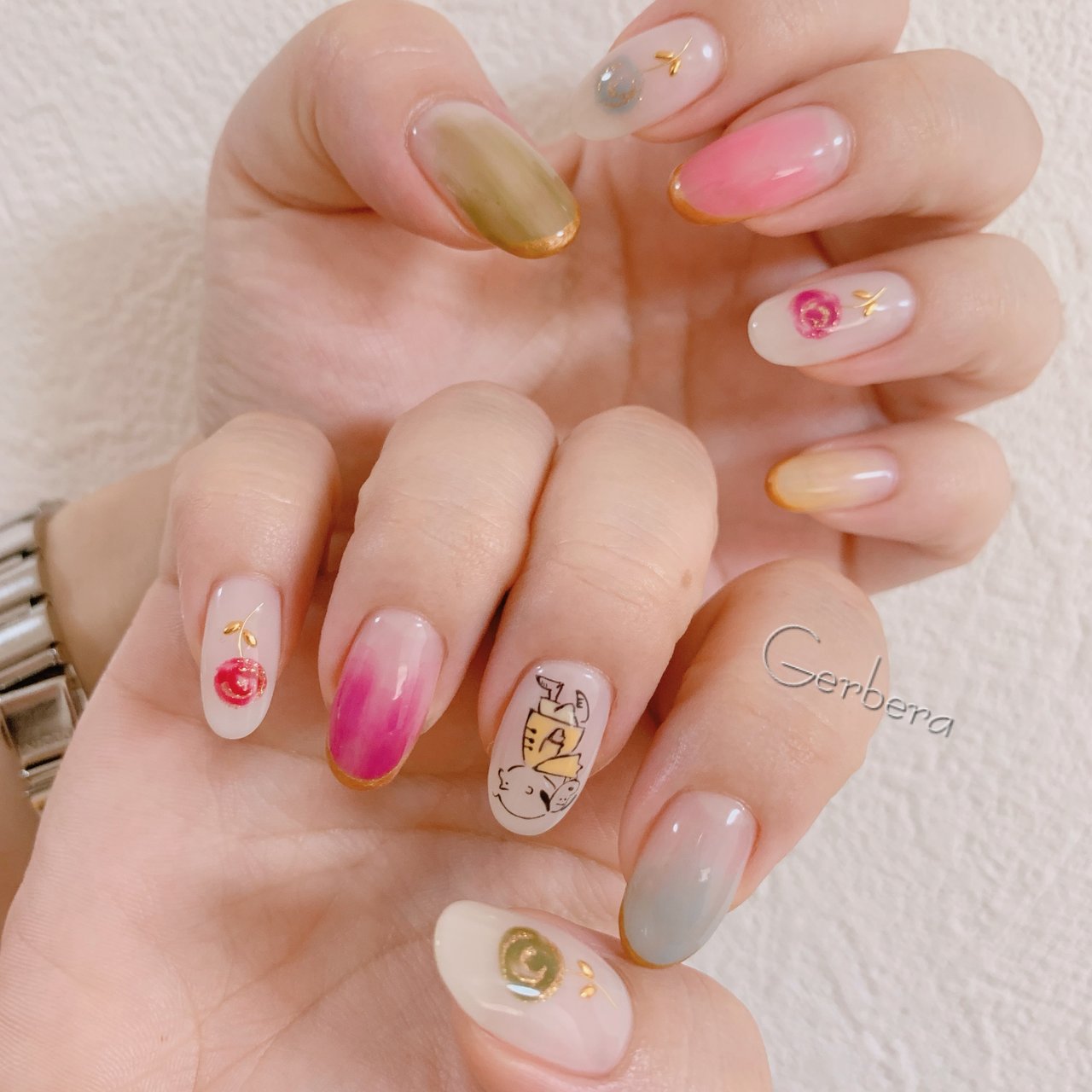 オールシーズン ライブ ハンド グラデーション フラワー Nail Gerberaのネイルデザイン No ネイルブック