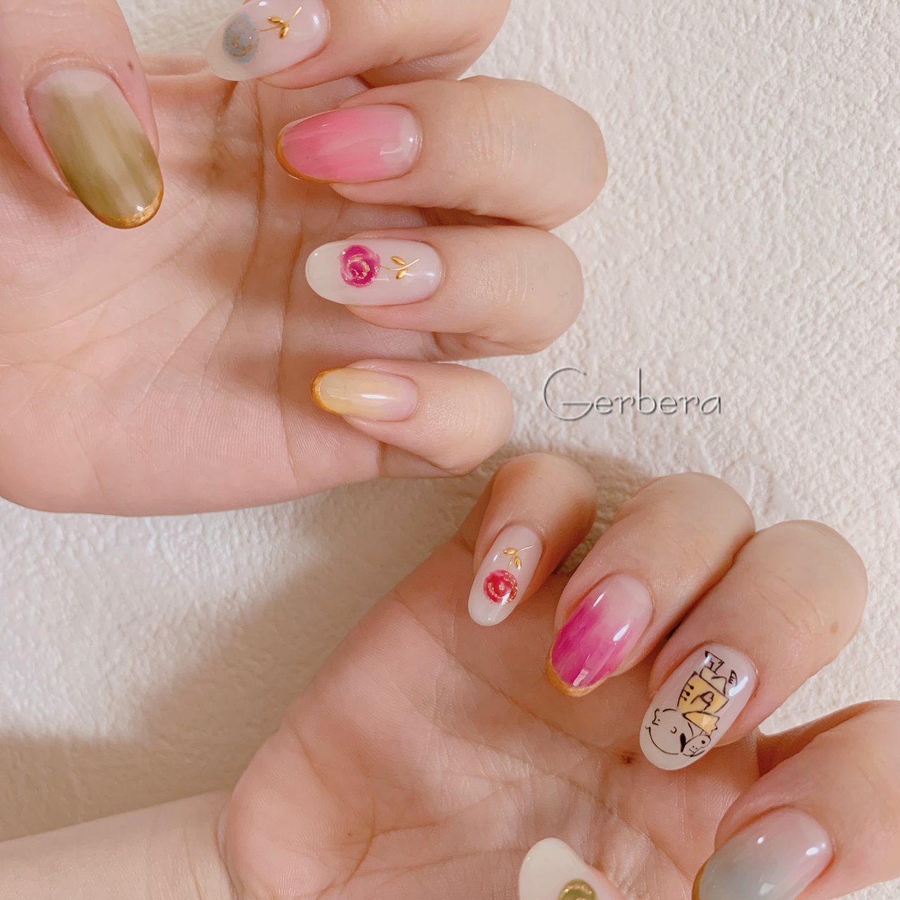 オールシーズン ライブ ハンド グラデーション フラワー Nail Gerberaのネイルデザイン No ネイルブック