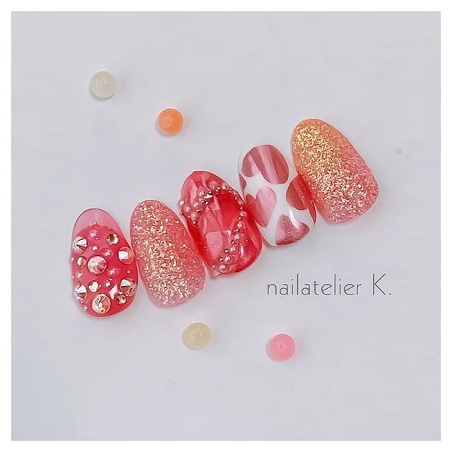 ハンド ラメ ワンカラー ハート ミラー Nailatelier Kのネイルデザイン No ネイルブック