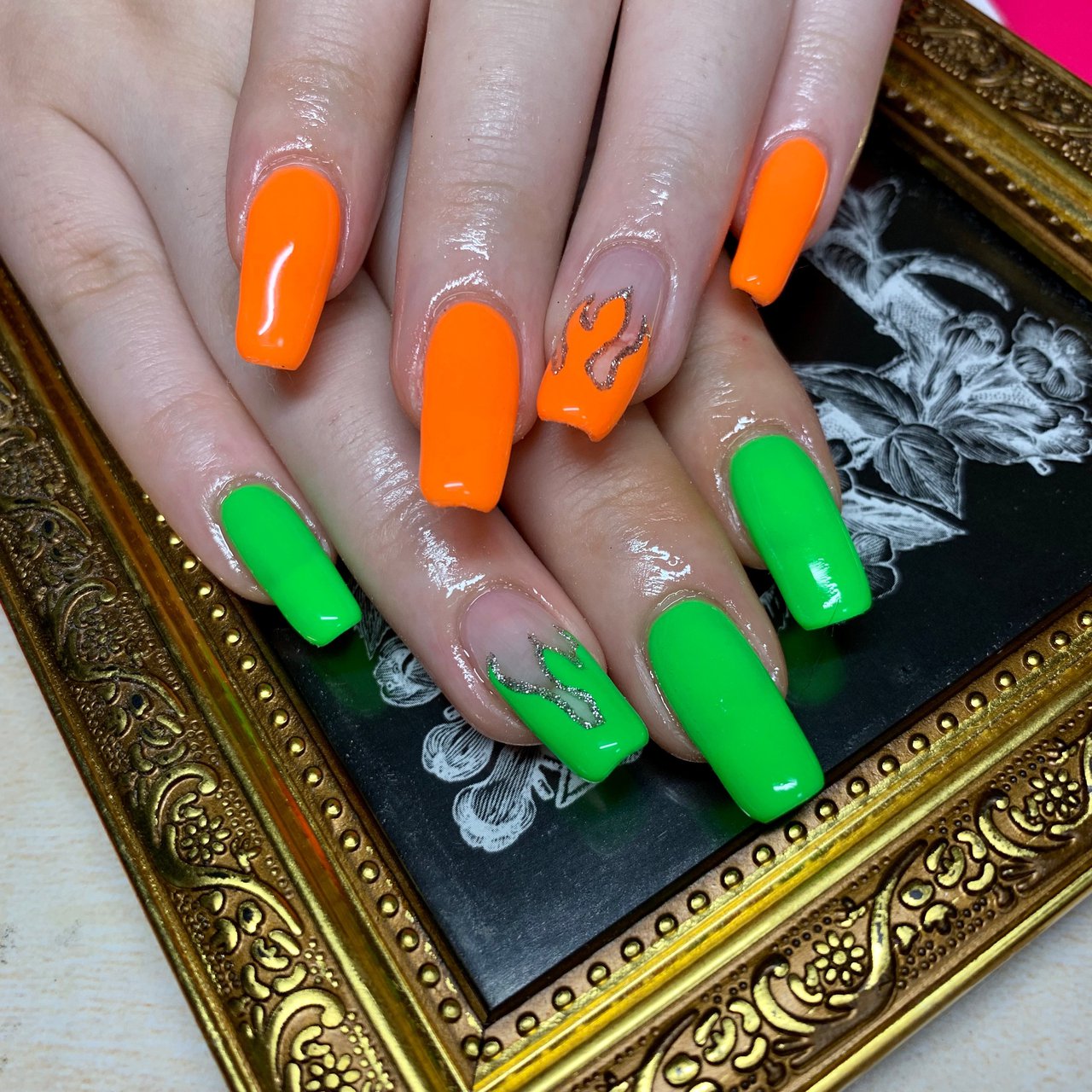 夏/ライブ/オレンジ/グリーン/ネオンカラー - s.♡nailのネイル