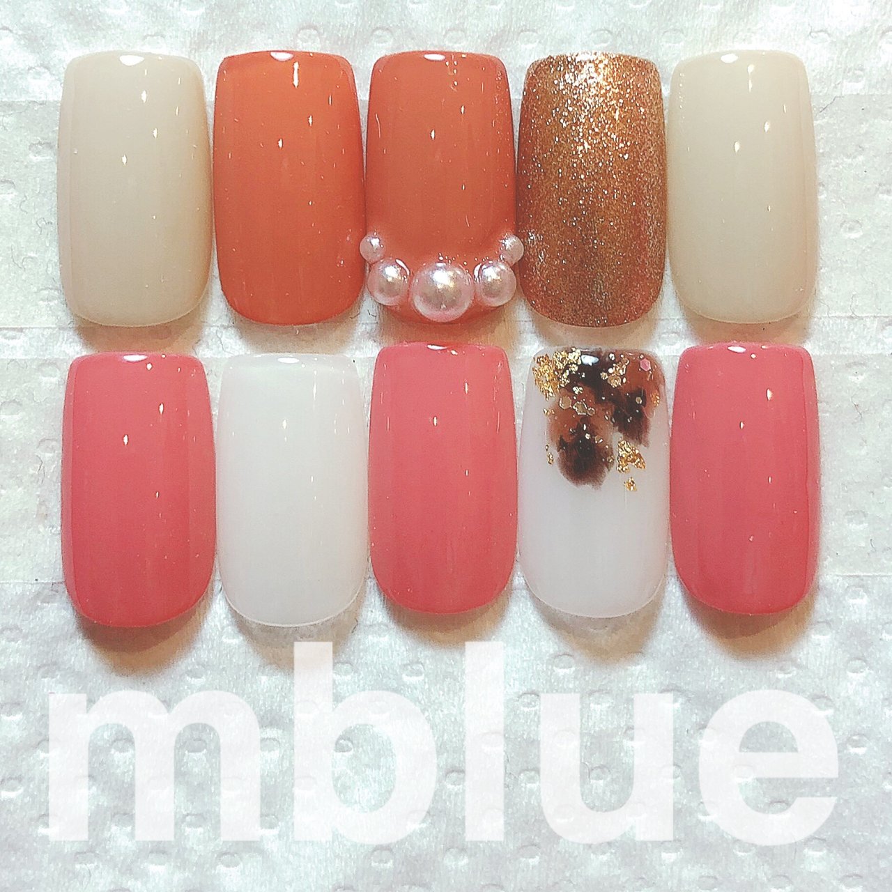 秋 シンプル パール ピンク オレンジ Mblue Nailのネイルデザイン No ネイルブック