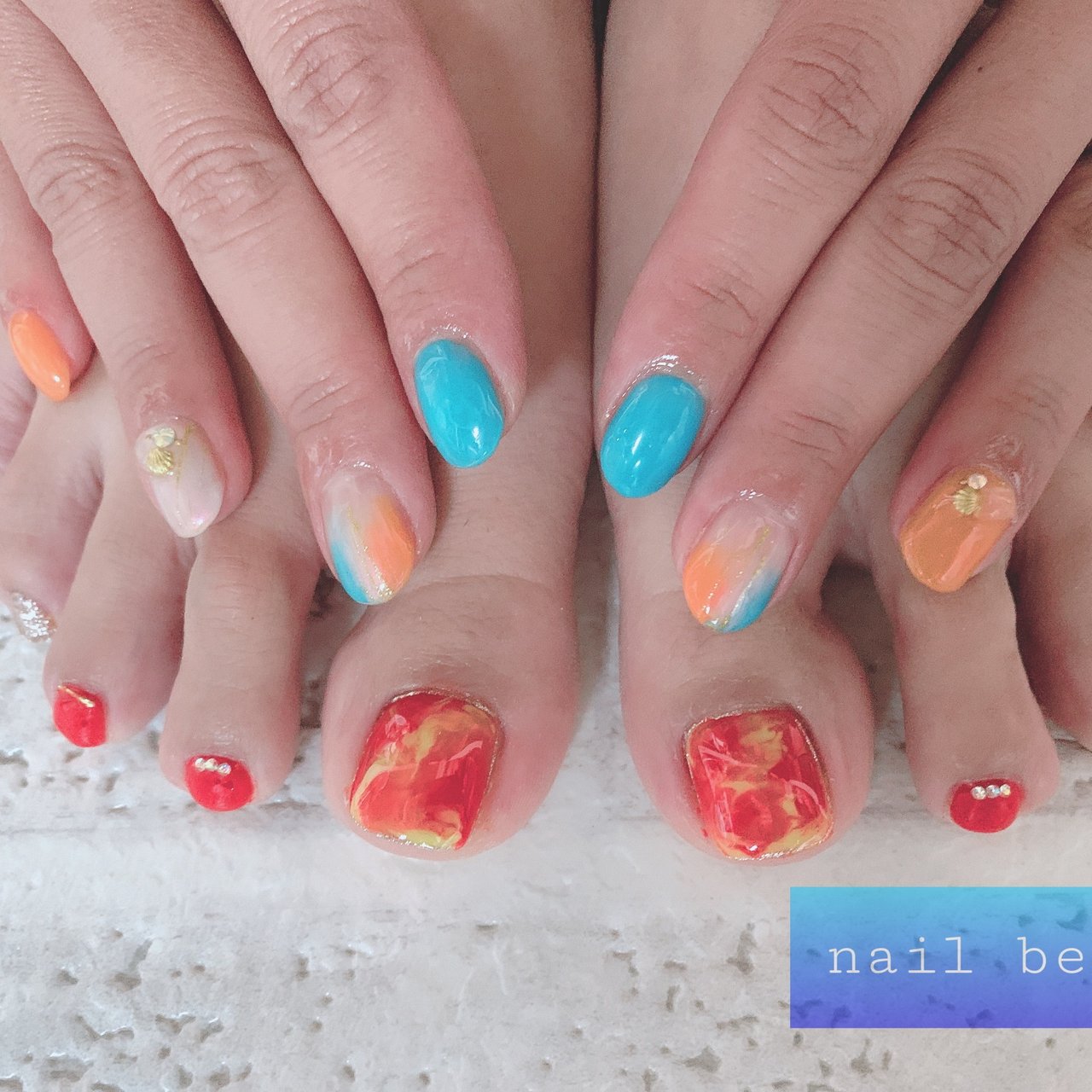 夏 ハンド シェル 大理石 ニュアンス 京都 Nail Beauteのネイルデザイン No ネイルブック