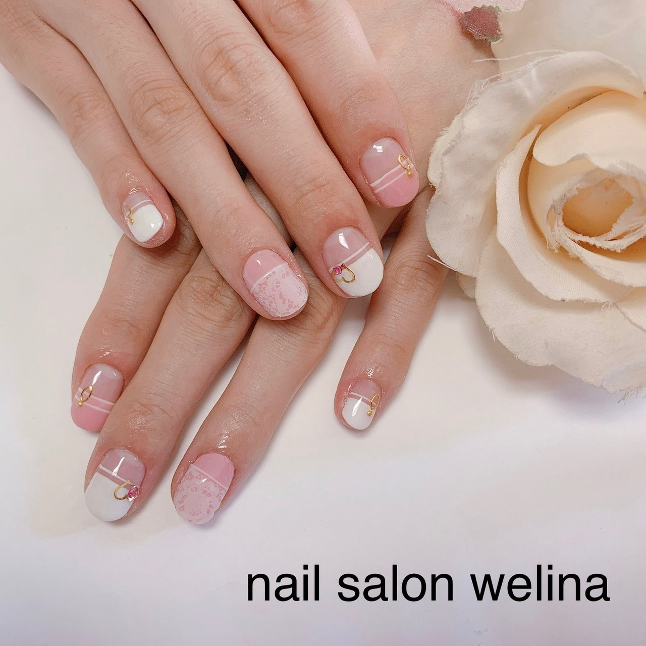 ブライダル ハンド レース ショート ホワイト Nailsalonwelinaの