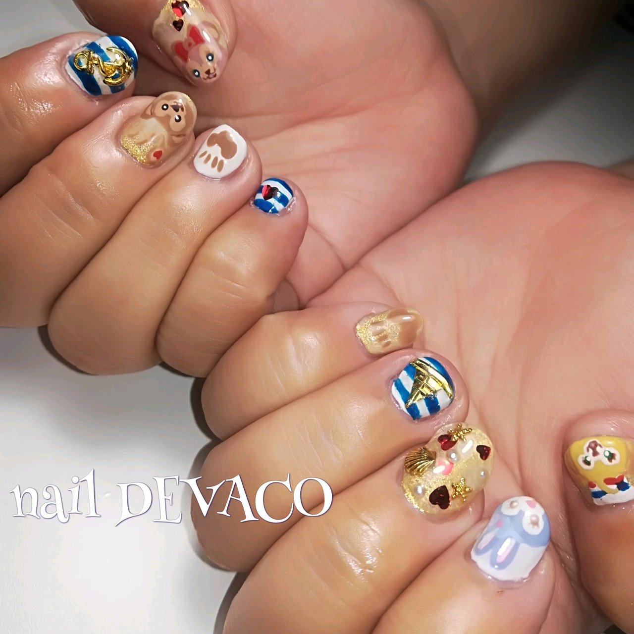 夏 旅行 ハンド ビジュー キャラクター 999naildevacoのネイルデザイン No ネイルブック